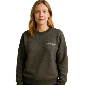 Sweat Crew Cotton Blend Gray Sweatshirt Side Zippers Terrycloth Lining sz.L